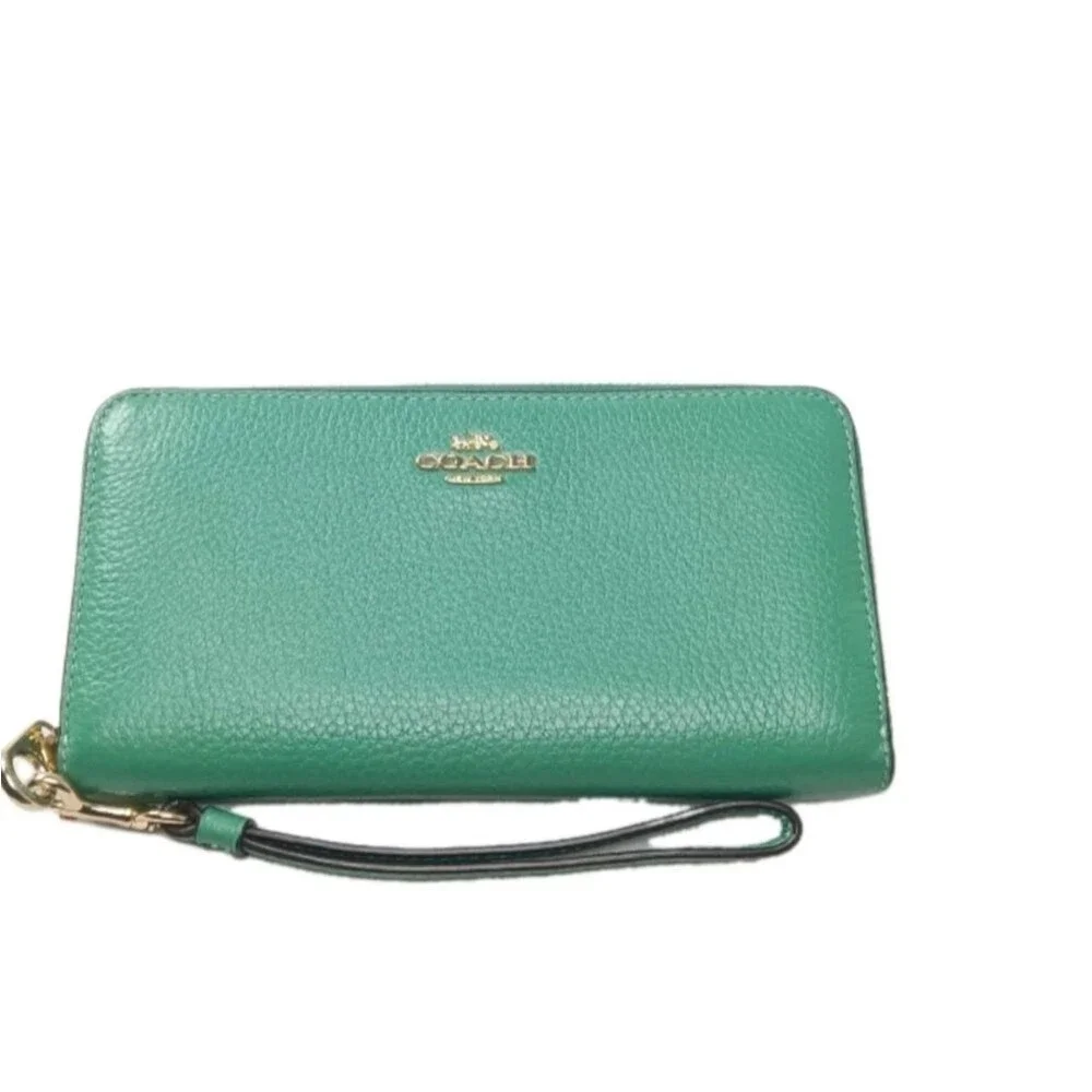 Coach Long Zip Around Green Leather Wallet #C4451  Retail $298